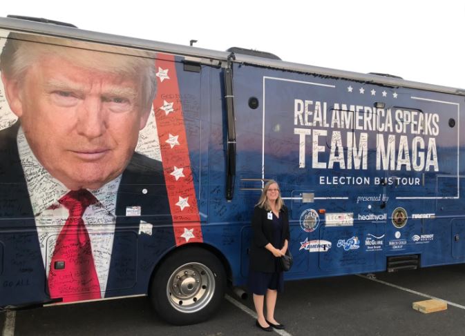 Donna Fitzgerald with Trump Bus - Fredericks tour